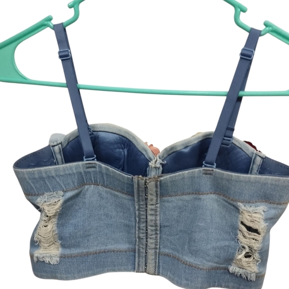 Floral Embellished Denim Bustier - Picture 4 of 8